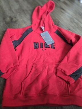 Nike Red Hoodie with Black Lettering and Accents
